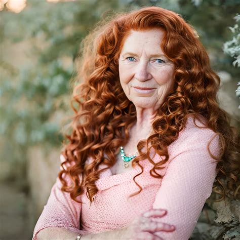 A beautiful elderly redhead woman with long curly ha...