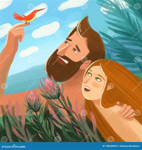 Bible Illustration about Adam and Eve in Eden Garden Stock Illustration ...