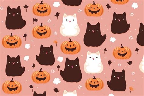 Premium AI Image | halloween wallpaper with a pumpkin and a cat on it