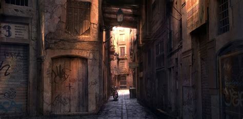 Barcelona Alleyway Sunrise by ~atomhawk on deviantART Fantasy City, Fantasy Places, Concept Art ...