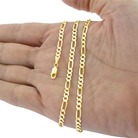 Real 14K Yellow Gold 2mm- 8mm Italian Figaro Link Chain Pendant ...