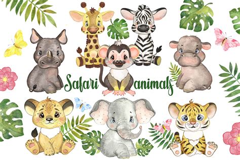 Safari baby animals digital watercolor clipart. Nursery prints By Evgeniia Grebneva Painting ...