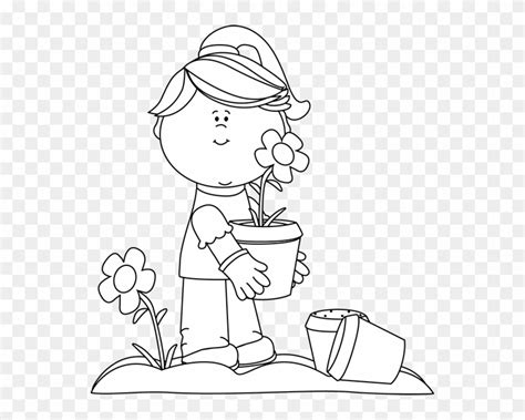 Black And White Girl Planting Flowers Clip Art Black - Plant Flowers Black And White Clipart ...