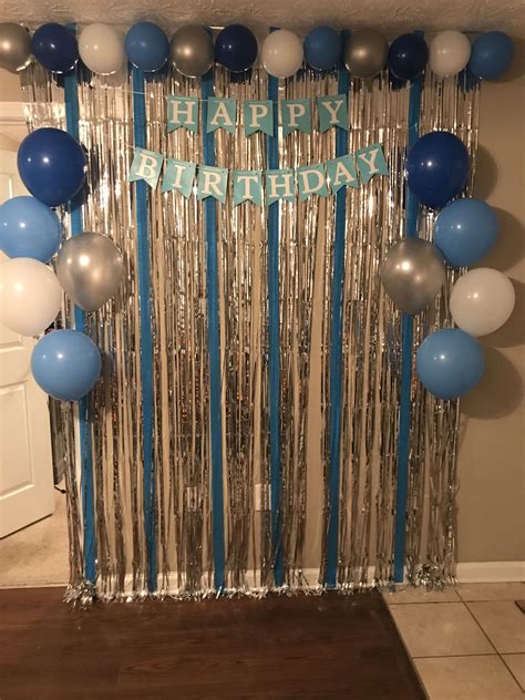 Blue & Silver birthday backdrop | Simple birthday decorations, Simple birthday party, Surprise ...