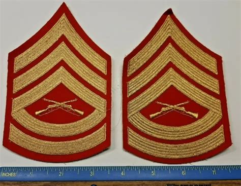 U.S. MARINE CORPS Usmc Gunnery Sergeant Rank Stripes Pair Chevron Patch Red Gold $5.99 - PicClick