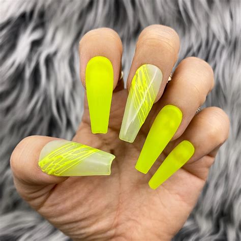 Handmade- Neon Splash Matte Yellow White Opal Accent Press On Nail Set | Neon yellow nails, Neon ...