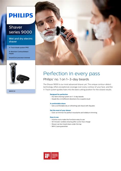 Philips S9211/12 Wet And Dry Electric Shaver User Manual Leaflet S9211 ...