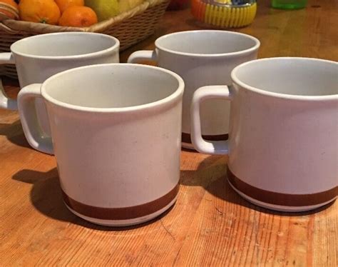 Set Of 4 Stoneware Coffee Mugs The Woodhaven Collection Cream And Brown | Mugs, Coffee mugs ...