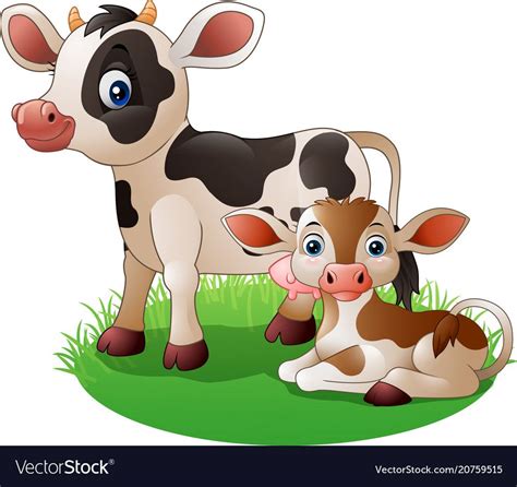 Vector illustration of Cartoon cow with newborn calf. Download a Free ...