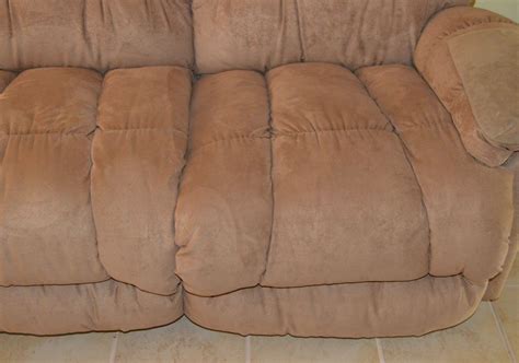 Tan UltraSuede Couch With Two Reclining Sections | EBTH