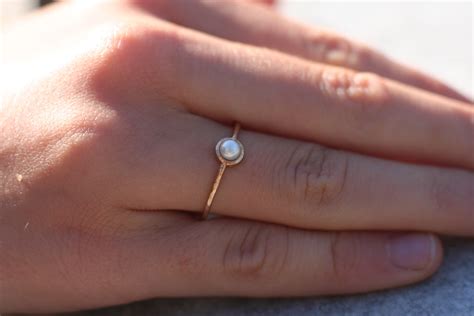 Tiny pearl ring in 14k gold, pearl engagement ring, solid 14k gold, freshwater pearl, customized ...