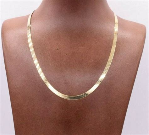 Solid 10K Gold Herringbone Gold Chain Necklace Ladies Flat | Etsy