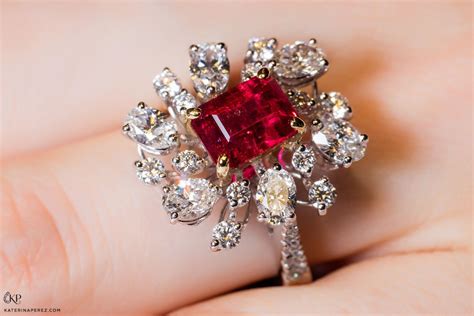 Caratell 2.20ct Bixbite / Red beryl and 2.32ct Diamond cocktail ring ...