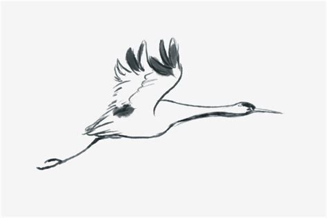 Flying Crane PNG Picture, Hand Drawn Crane Flying Crane Ink Crane Illustration Flying Bird ...