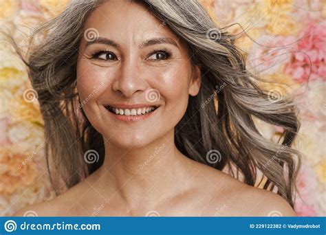 Smiling Mature Topless Woman Standing Posing Stock Photo - Image of topless, skin: 229122382