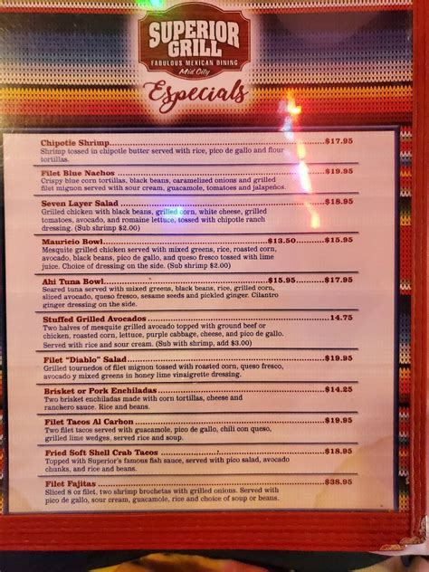 Menu at Superior Bar & Grill MidCity, Baton Rouge