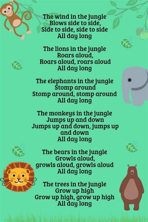 Animals in the jungle... | Cute wild animals, Classroom songs, Preschool songs