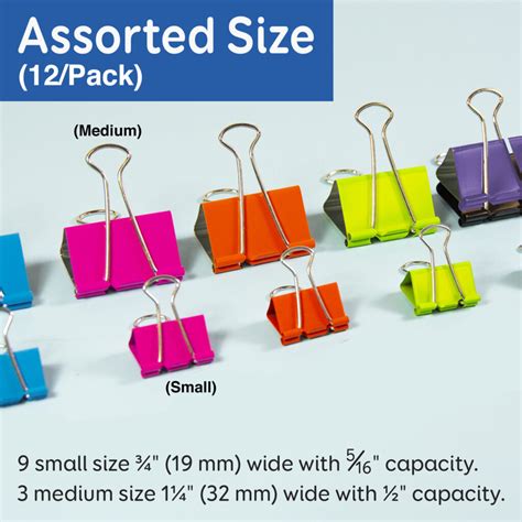 BAZIC Assorted Size Color Binder Clip (12/Pack) Bazic Products