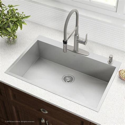 Kraus Pax 33-in x 22-in Satin Single Bowl Drop-In 4-Hole Commercial/Residential Kitchen Sink in ...