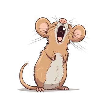 Cute Tall Brown Doodle Cartoon Mouse Character Stand Yawns Sleepily ...