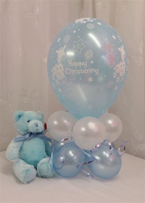 Christening Balloon Table Decoration in Blue AIR ONLY Easy DIY ...