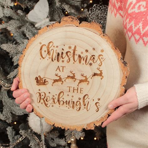 Personalised Family Christmas Tree Log Wood Slice Sign | Etsy