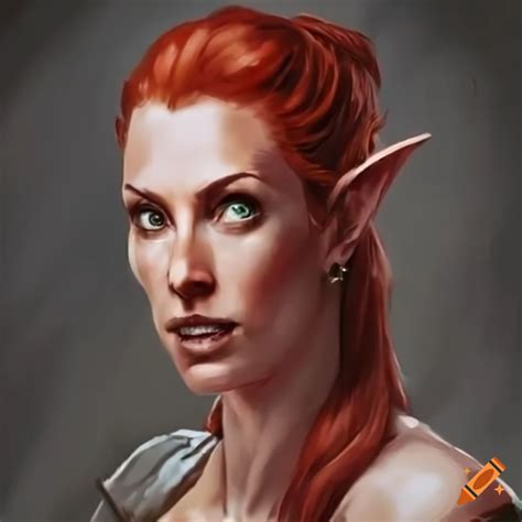 Red-haired female half elf fighter on Craiyon