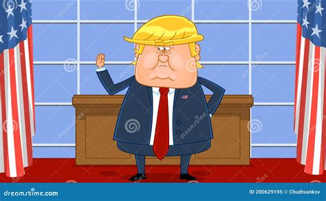 President Donald Trump Cartoon Character Raised His Hand at the White ...