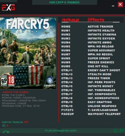 Far Cry 5 v1.4.0 Trainer +23, Cheats & Codes - PC Games Trainers