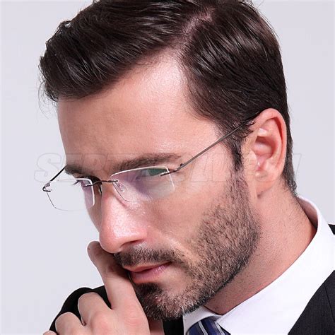 Men's Ultra Light Flexible β-Titanium Rimless Eyeglasses Frame Rectangle Glasses | eBay