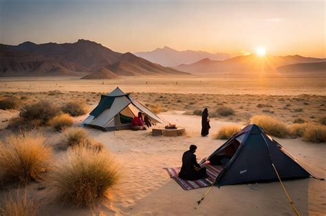 Premium AI Image | a camp site with a view of the mountains and mountains in the background.