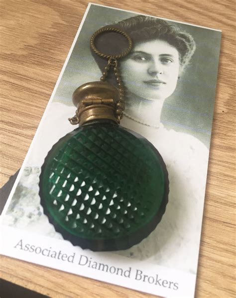 Victorian Perfume Scent Bottle, Green Glass Brass Cap Antique Pendant Collectable, circa 1900's ...