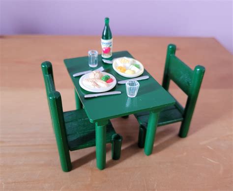 Sylvanian Families Dining Table and Chairs Plus Setting, Green Kitchen ...
