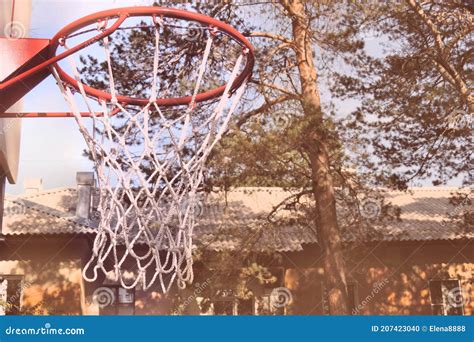 Basketball Hoop on Playground in the Park , Retro Toned Stock Photo ...