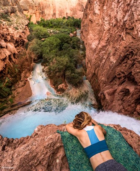 Swim under the Havasu Falls in the Grand Canyon, USA