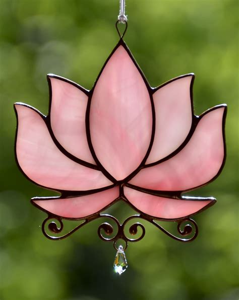 Stained Glass Suncatcher, Glass Flower Lotus Window Hangings, Crystal ...