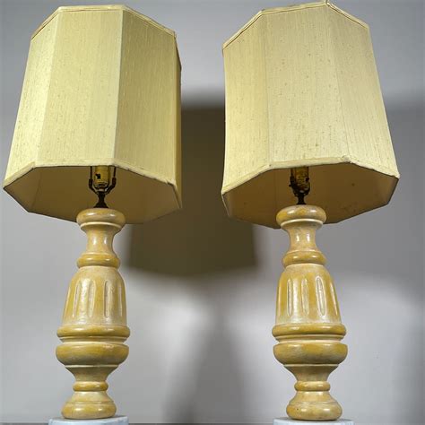 PAIR CARVED WOOD TABLE LAMPS
