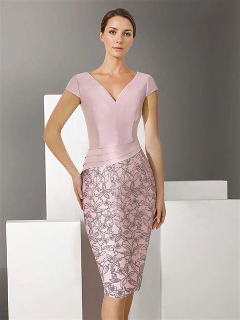 Two Piece Sheath Column Dress Sets Knee Length Wedding Guest Dress