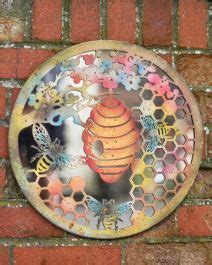 Rustic Bee Hive Mirrored Garden Wall Art