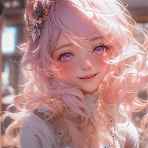 Anime girl with pink hair and purple eyes posing for a picture - SeaArt AI