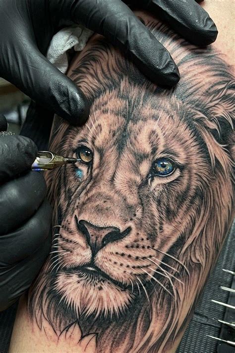 cosmic roar purple smoke lion backpiece handtohand liontattoo