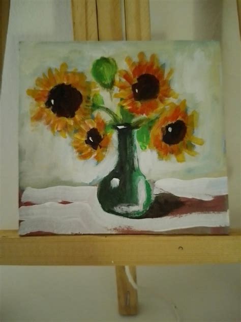 flowers painting vintage style sunflowers painting original cardboard
