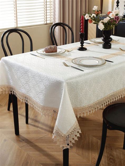 1pc Jacquard Satin Fabric Tablecloth With Exquisite Embroidery, Square ...