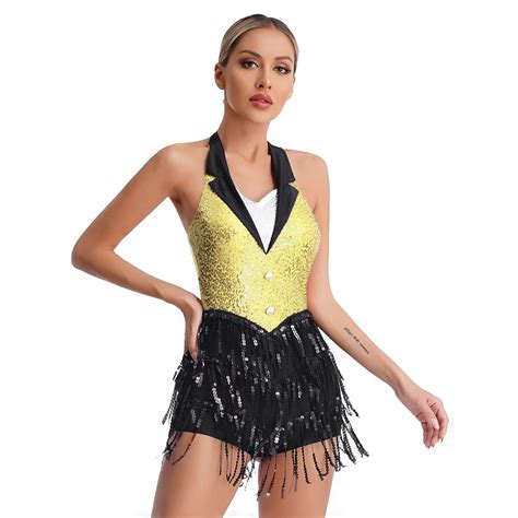miutii women girls jazz hip hop dance costume sequins tassel latin