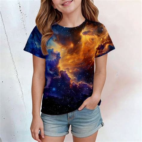 Girls Graphic T Shirts with Celestial Star Print Casual Short Sleeve