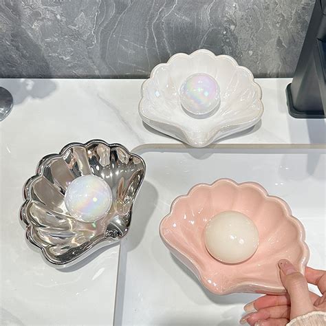 Ceramic Shell Soap Dish - Non-Porous Drainage Design For Bathroom