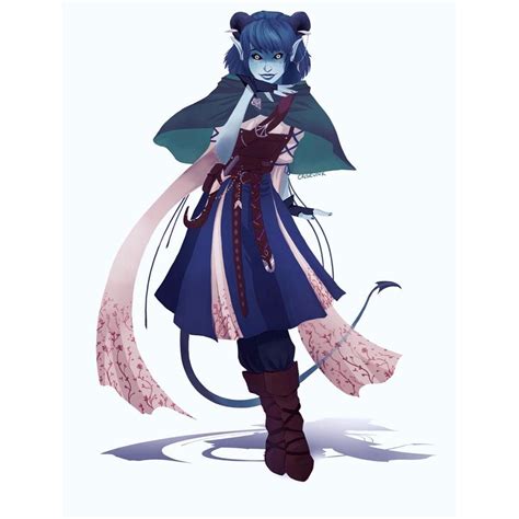 an anime character with blue hair and horns, holding a cat's tail in ...