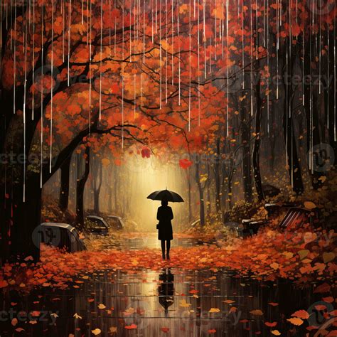 Autumn weather rain night high quality ai generated image 27424023