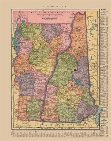 Historic State Map - Vermont New Hampshire - Hammond 1910 - 23 x 29.21