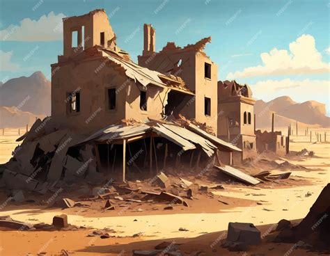 Premium Vector | Destroyed buildings after natural disaster derelict